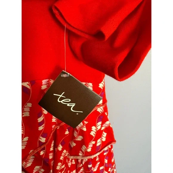 Tea Collection Girls Arrow Feather Ruffle Long Sleeve Tiered Red Dress Sz 8 NWT - Picture 2 of 5